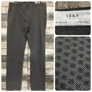 Ikks Straight Chino Pants Men’s 33x33 (Actual W36) Gray Stretch Patterned